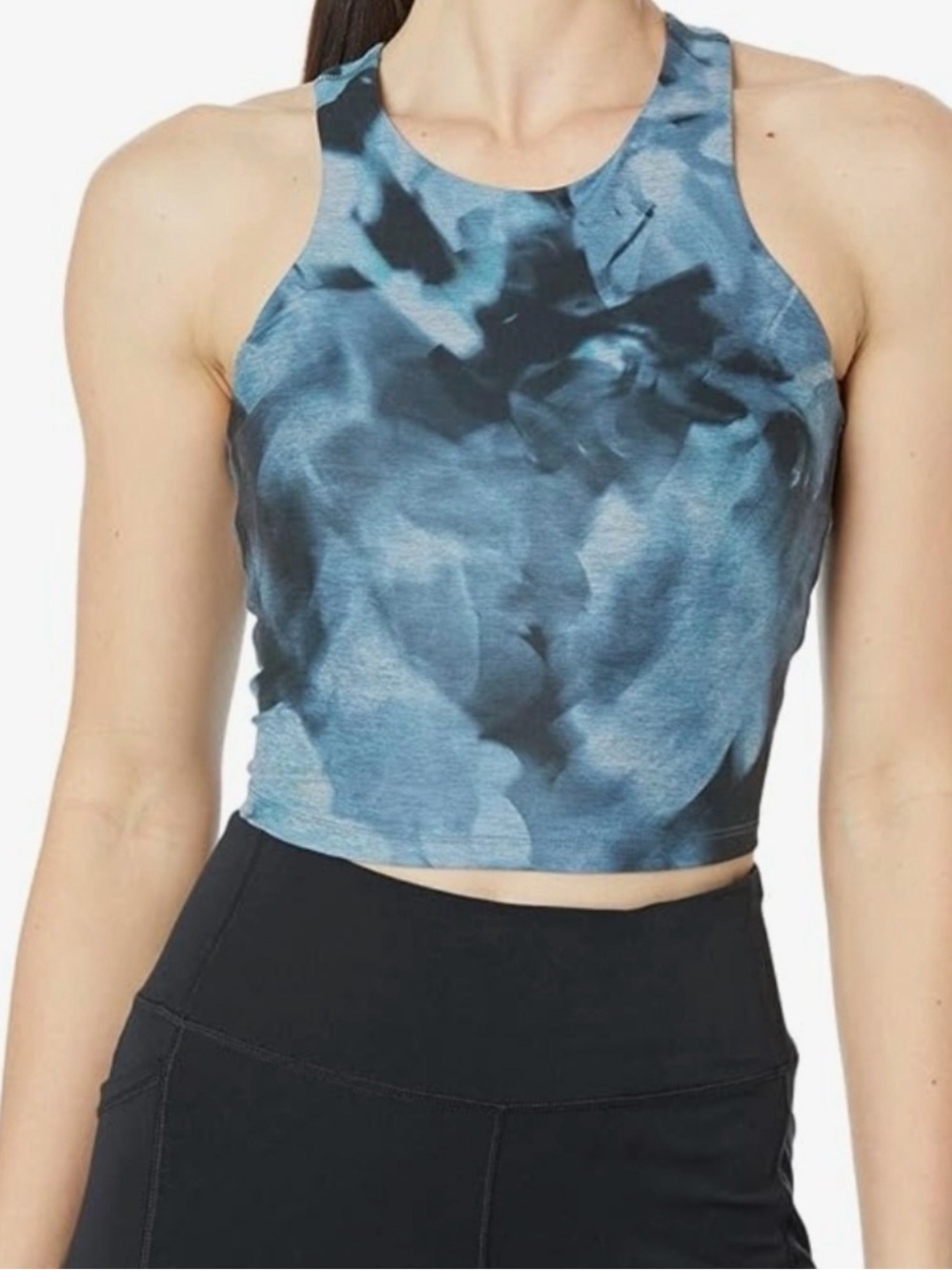 Beyond Yoga Blue Tie-Dye High Neck Softmark Focus Cropped Tank Ethereal Floral M